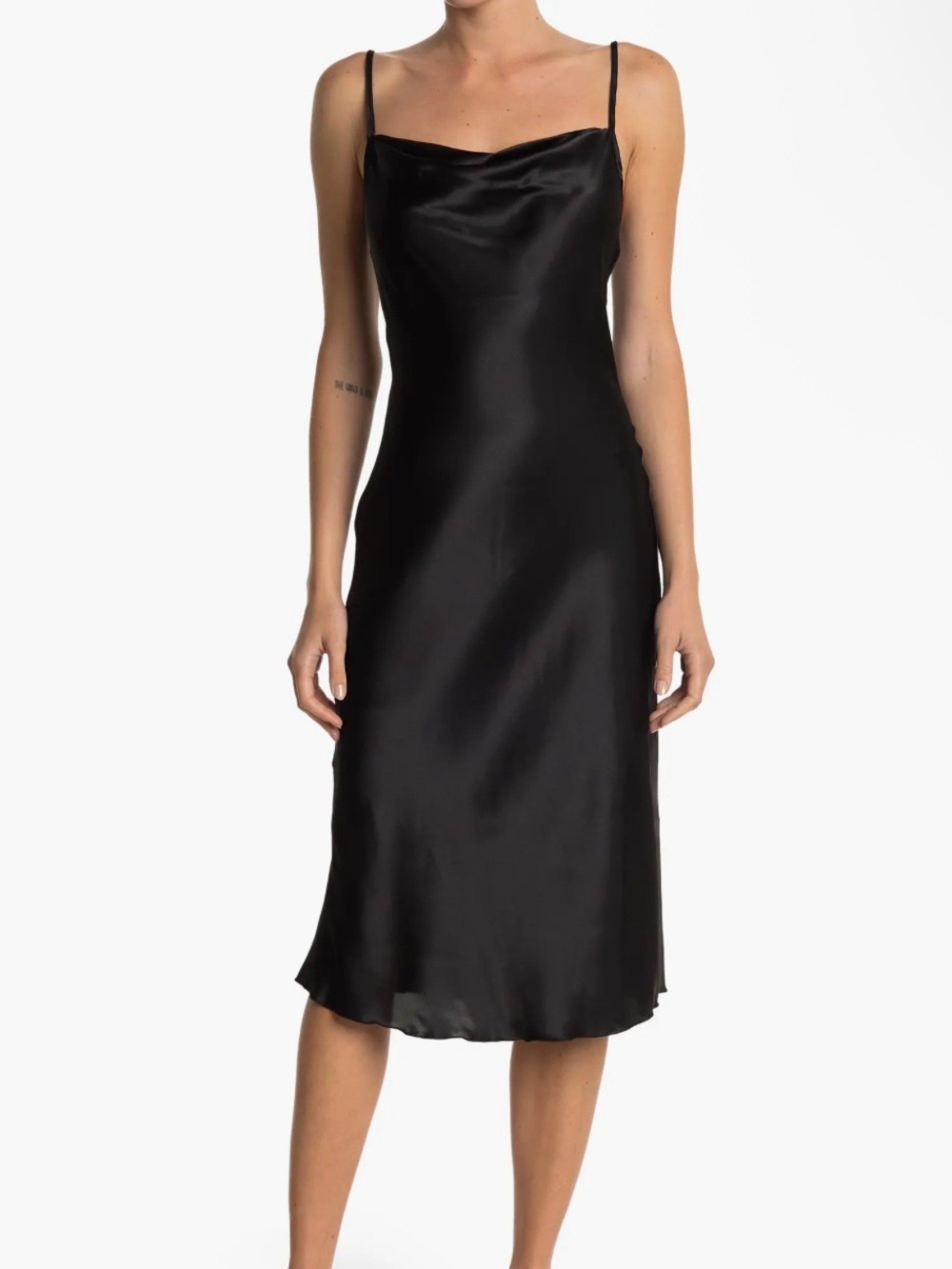 Bebe Black Satin Cowl Neck Midi Slip Dress — Size M